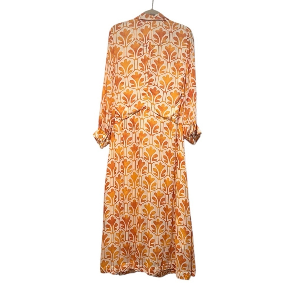 Maeve Anthropologie orange & white printed wrap shirt maxi dress 12 - Picture 3 of 9